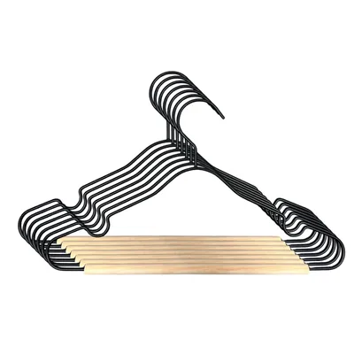 Puck kledinghanger metaal/hout set van 6