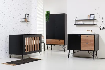 TWF Ledikant 70 x 140 (+juniorzijde) - Commode - Hanglegkast 2-deurs Retro Black