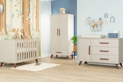 TWF Ledikant 60 x 120 - Commode XL 3 Laden 1 Deur Salerno Metaal - Hanglegkast 2 Deuren 1 Lade Salerno Walnoot