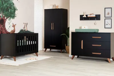 TWF Ledikant 60 x 120 - Commode XL 3 Laden 1 Deur Modena Walnoot - Hanglegkast 2 Deuren 1 Lade Modena Walnoot