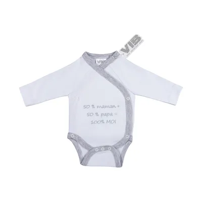 VIB Romper - 50% maman + 50% papa = 100% moi - Wit/Grijs