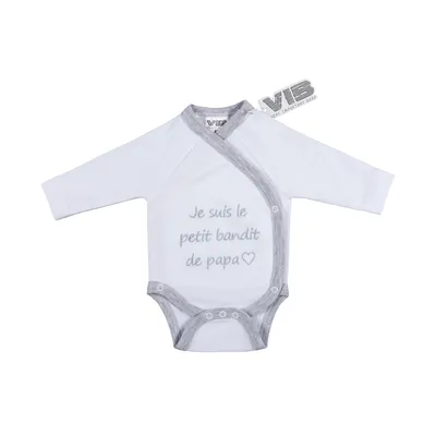 VIB Romper - Je suis le petit bandit de papa - Wit/Grijs