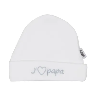VIB Babymuts Rond - J'adore Papa - Wit/Grijs