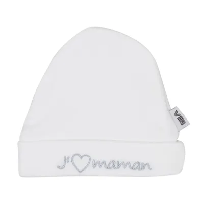 VIB Babymuts Rond - J'adore Maman - Wit/Grijs