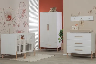 TWF Ledikant 70 x 140 - Commode 3 Laden - Hanglegkast 2 Deuren 1 Laden Curve