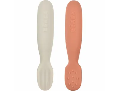 Beaba Oefenlepel Silicone Terracotta / Velvet Grey Set 2-Pack