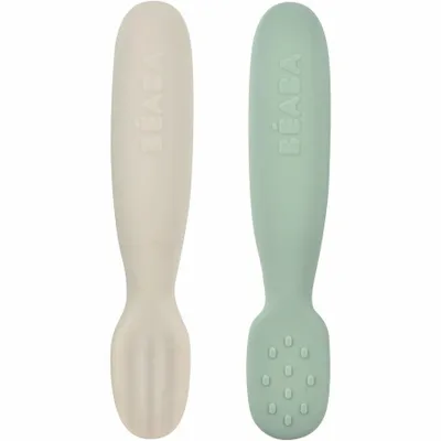 Beaba Oefenlepel Silicone Sage Green / Velvet Grey Set 2-Pack