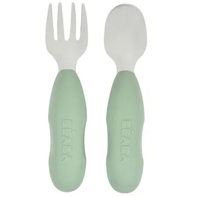 Beaba Bestekset Roestvrijstaal Sage Green 2-Pack
