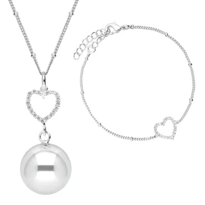 Bola Set Ketting En Armband Crystal Heart Silver Plating