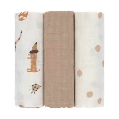 Lässig Swaddle & Burp Blanket L Little Mateys 85 x 85 cm 3-Pack