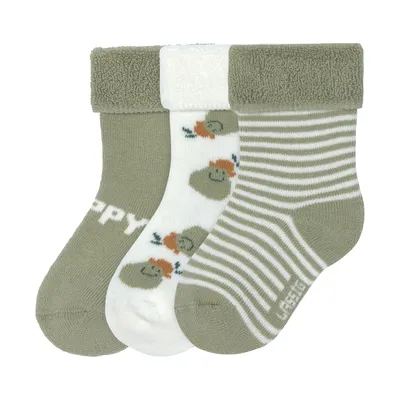 Lässig Terry Socks GOTS - 3-pack - Pear Light Khaki