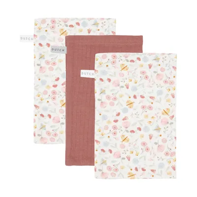 Little Dutch Washandje Pure Blush Roze / Flowers & Butterflies 3 Stuks