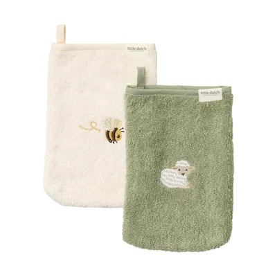 Little Dutch Little Farm Washandjes Geborduurd - 2 Stuks - 21 x 14 cm
