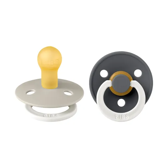 BiBs Glow In The Dark Fopspeen - Rond - 2 Stuks - 0-6 Mnd - Sand/Iron 