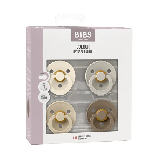 BiBs Colour Fopspeen - Rond - 4 Stuks - 6-18 Mnd - Ivory/Sand/Vanilla/Dark Oakk