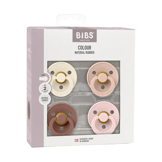 BiBs Colour Fopspeen - Rond - 4 Stuks - 6-18 Mnd - Ivory/Blush/Woodchuck/Blossom