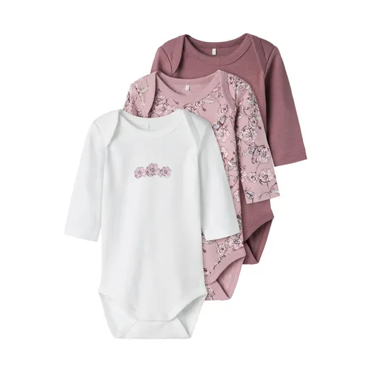 Name It Romper 3-Pack - Flower - Grape Shake - Maat 56