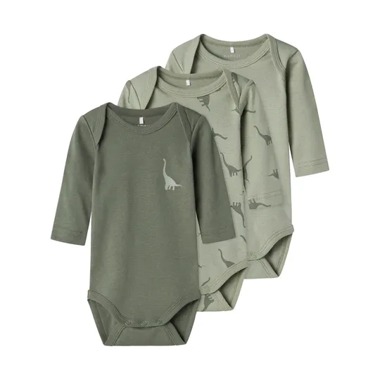 Name It Romper 3-Pack - Dino - Agave Green - Maat 50