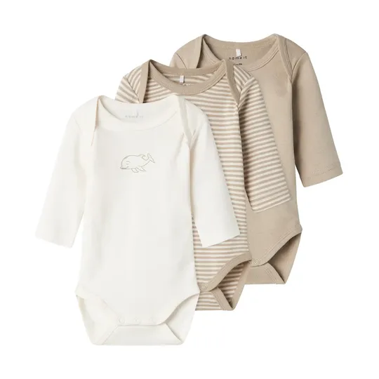 Name It Romper 3-Pack - Dolphin - Pure Cashmere - Maat 50