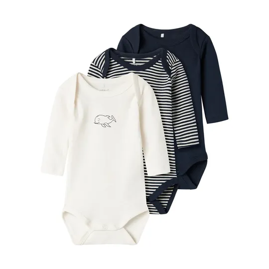 Name It Romper 3-Pack - Dolphin - Dark Sapphire - Maat 56