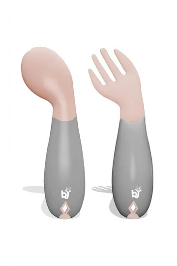 Babyjem Gebogen Vork En Lepel Roze