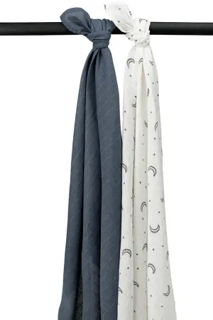 Meyco Swaddle Hydrofiel Moon Indigo 120 x 120 cm 2-Pack 
