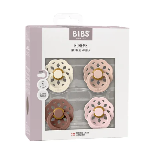 BiBs Boheme Fopspeen - Rond - 4 Stuks - 0-6 Mnd - Ivory/Blush/Woodchuck/Blossom 