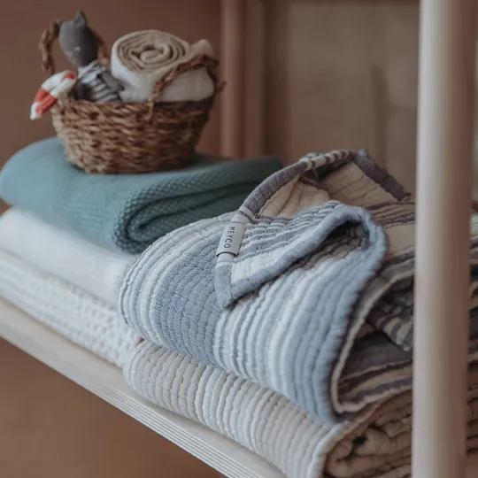 Meyco Deken Pre Washed Hydrofiel Jacquard Stripe Indigo 75x100 cm