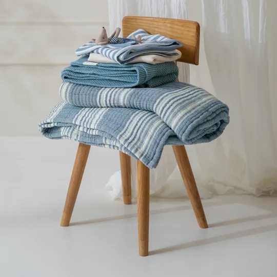 Meyco Deken Pre Washed Hydrofiel Jacquard Stripe Indigo 75x100 cm