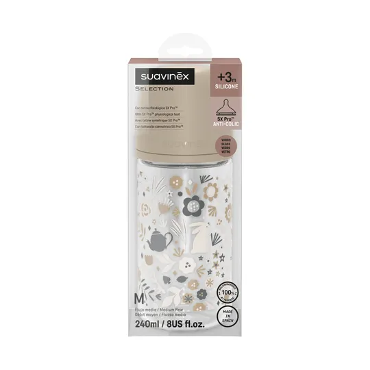 Suavinex Wonderland SX Pro Fles Glas - Medium Flow - 240ml - Beige 