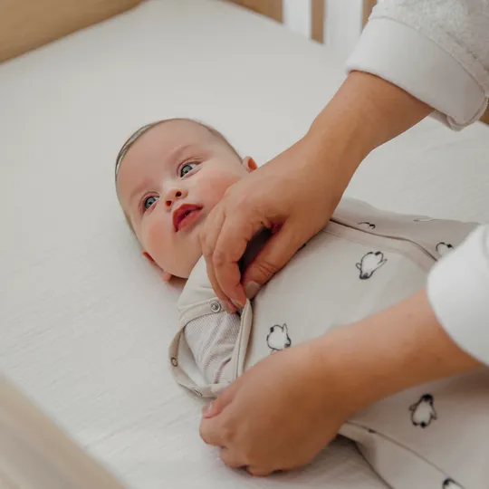 Meyco Cocoon Inbakerslaapzak - 70cm - Penguin - Soft Sand 