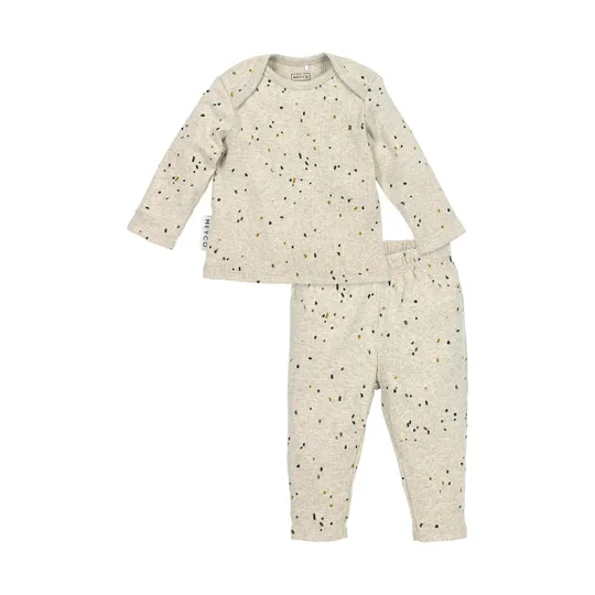 Meyco Baby Pyjama Rib - Maat 50/56 - Mini Spot Sand Melange