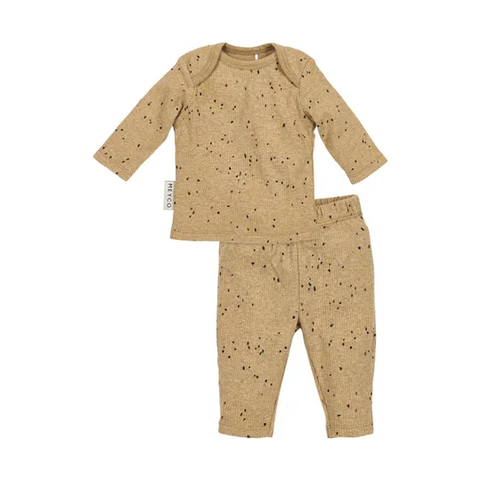 Meyco Baby Pyjama Rib - Maat 50/56 - Mini Spot Toffee Melange 
