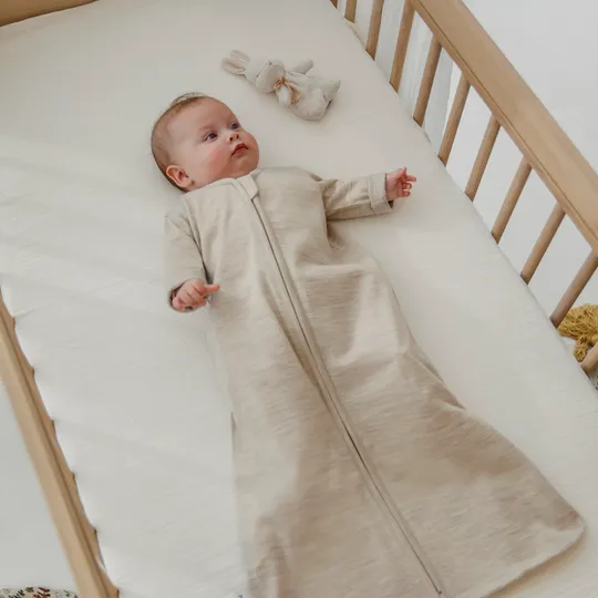 Meyco Baby Slaapzak met Vaste Mouw - Studio - Merinowol - Sand Melange - 70 cm