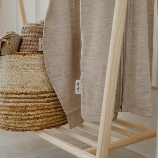Meyco Baby Slaapzak met Vaste Mouw - Studio - Merinowol - Sand Melange - 90 cm
