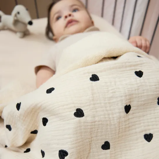 Meyco Deken Borduur Pre-Washed - 100 x 150 cm - Hydrofiel/Badstof - Sweet Heart Soft Sand