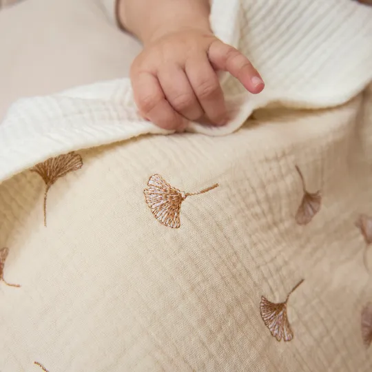 Meyco Deken Borduur Pre-Washed - 100 x 150 cm - Hydrofiel/Badstof Ginkgo - Soft Sand