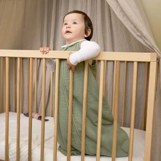 Meyco Baby Slaapzak Hydrofiel Gevoerd Uni Pre-Washed Olive Green 70 cm