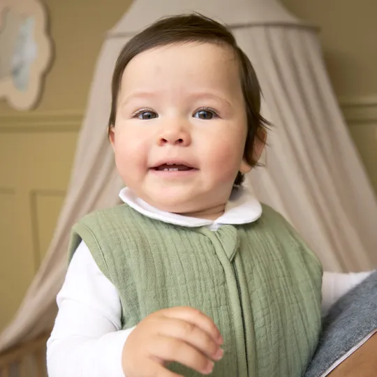 Meyco Baby Slaapzak Hydrofiel Gevoerd Uni Pre-Washed Olive Green 60 cm