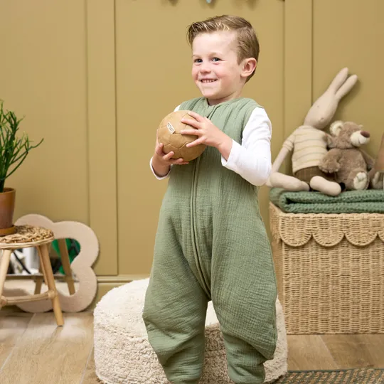 Meyco Baby Slaapzak Jumper Winter Hydrofiel Uni Pre-Washed Olive Green 80 cm