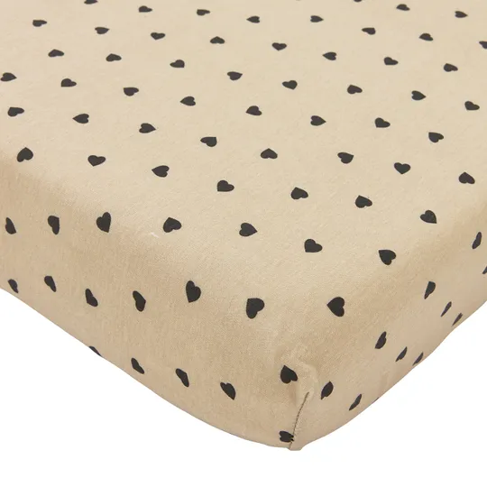 Meyco Hoeslaken Print -  40 x 80/90 cm - Jersey - Sweet Heart Soft Sand/Black 