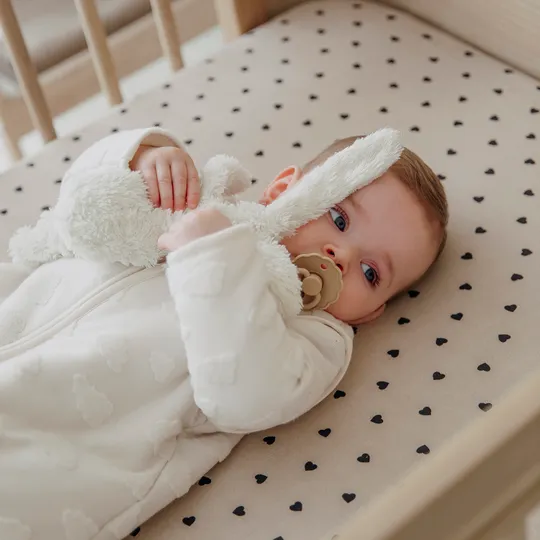 Meyco Hoeslaken Print -  40 x 80/90 cm - Jersey - Sweet Heart Soft Sand/Black 