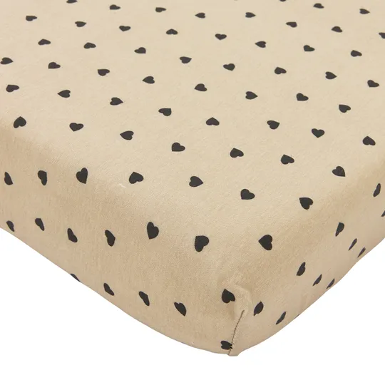 Meyco Hoeslaken Print - 70 x 140/150 cm - Jersey - Sweet Heart Soft Sand/Black