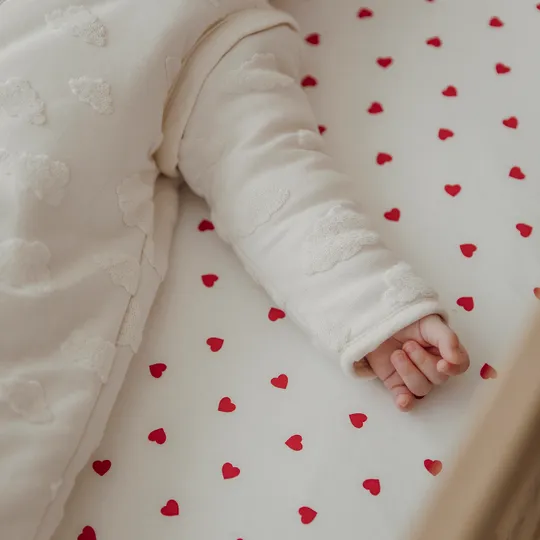 Meyco Hoeslaken Print -  40 x 80/90 cm - Jersey - Sweet Heart White/Red