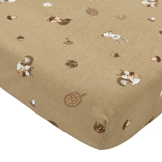 Meyco Hoeslaken Print - 60 x 120 cm - Jersey - Forest Animals Sand
