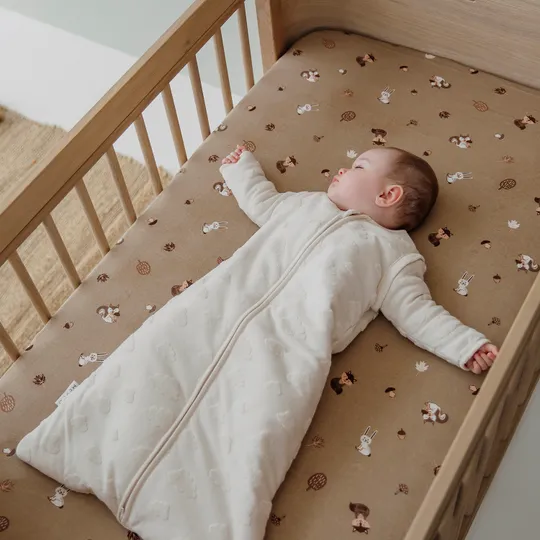 Meyco Hoeslaken Print - 60 x 120 cm - Jersey - Forest Animals Sand