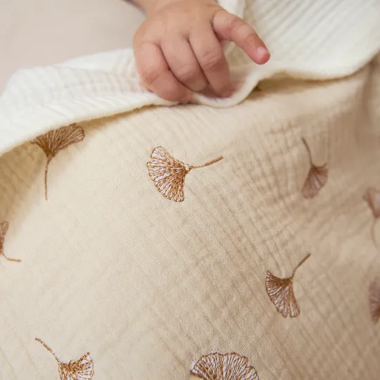 Meyco Baby Gingko Wiegdeken - 75 x 100 cm - Pre-Washed hydrofiel - Soft Sand