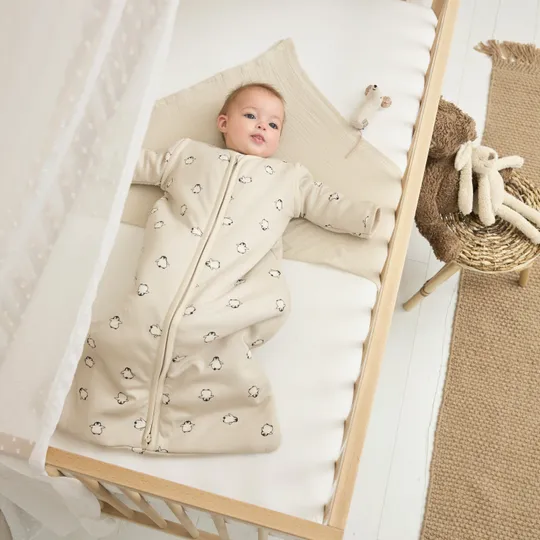 Meyco Baby Slaapzak Met Afritsbare Mouwen Penguin Soft Sand 