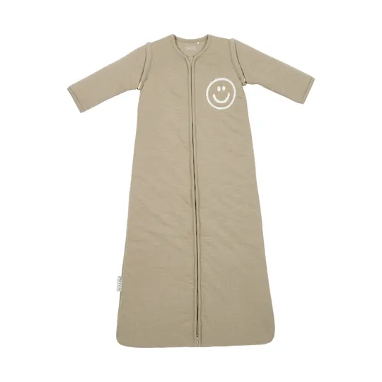 Meyco Baby Slaapzak Met Afritsbare Mouwen Slub Met Smile Applicatie Taupe / Offwhite 110 cm