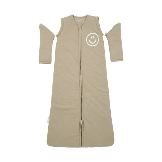 Meyco Baby Slaapzak Met Afritsbare Mouwen Slub Met Smile Applicatie Taupe / Offwhite 110 cm